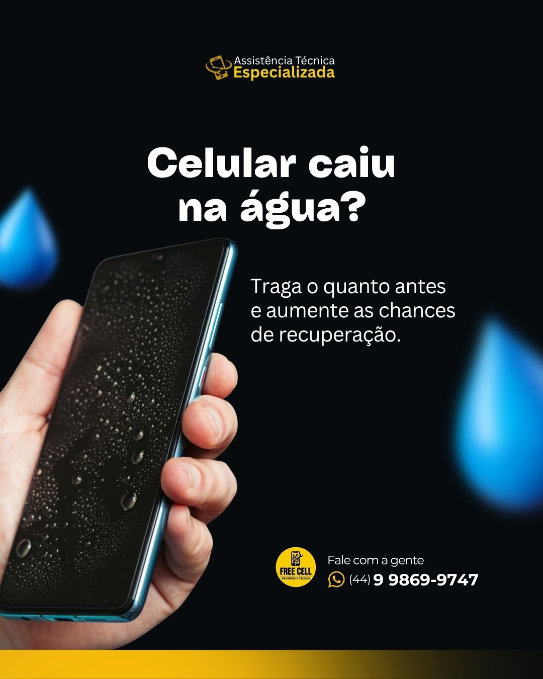 Celular após contato com líquido