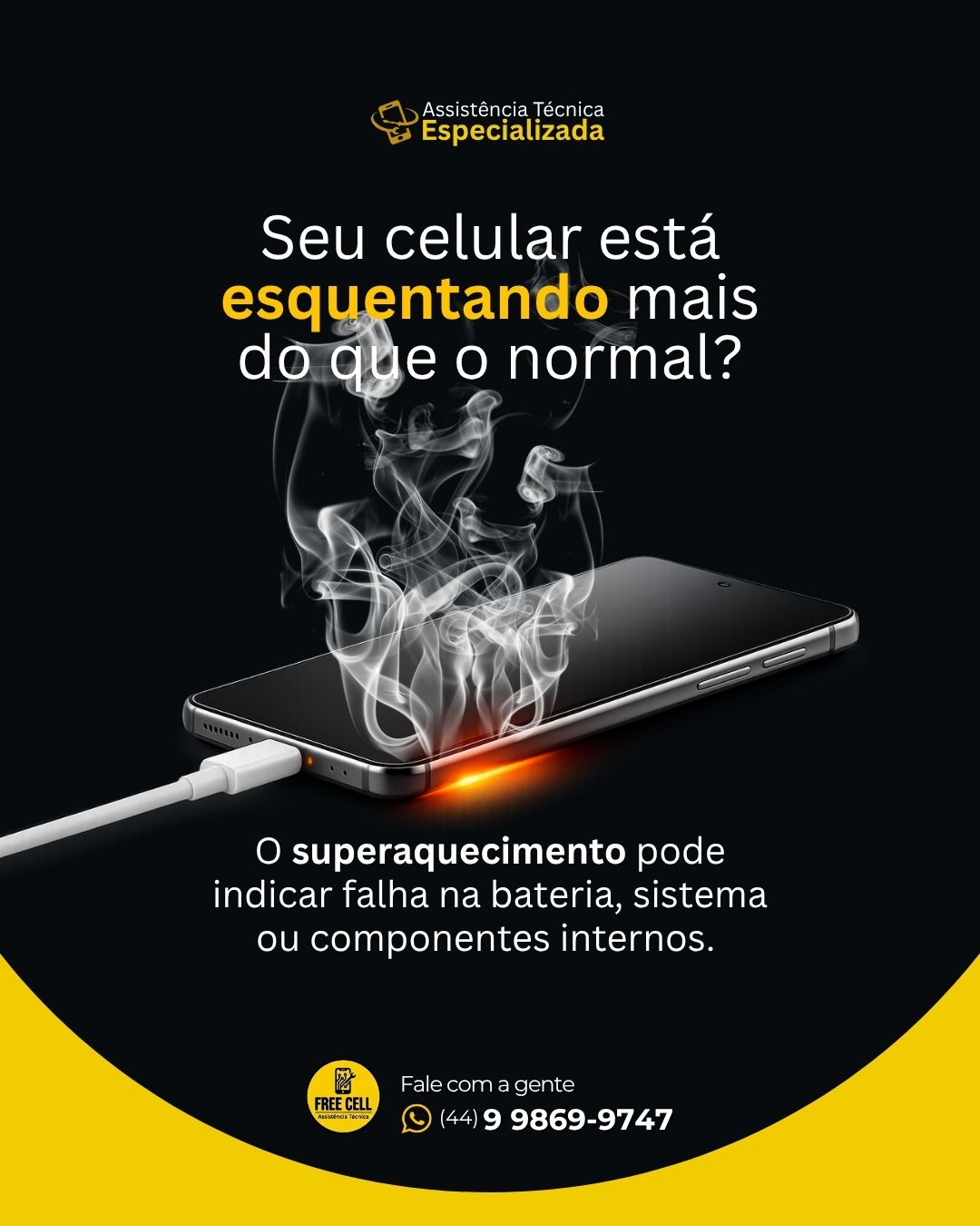 Celular com sinal de superaquecimento